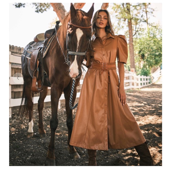 ShopEvelynne Dresses & Skirts - 23 Soft Faux Leather Puff Short Sleeve Dress